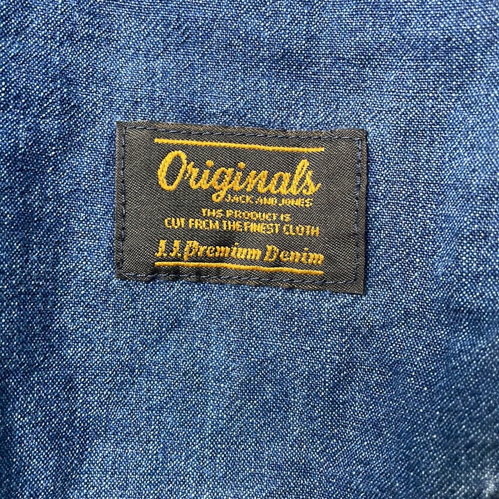 Jack And Jones Originals Indigo Denim Button-Up Shirt Embroidered Slim Fit Sz M - Picture 4 of 12